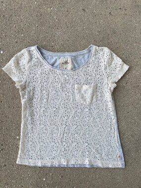 Vintage Y2K Hollister Short Sleeve Top Cream Lace Logo Mall Bella Swan Indie XS